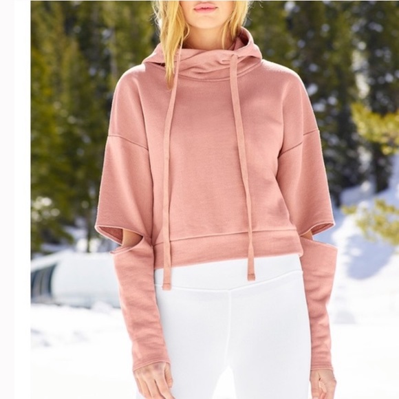 Alo Yoga Peak Cut Out Hoodie Pink Rosewater - Picture 2 of 4
